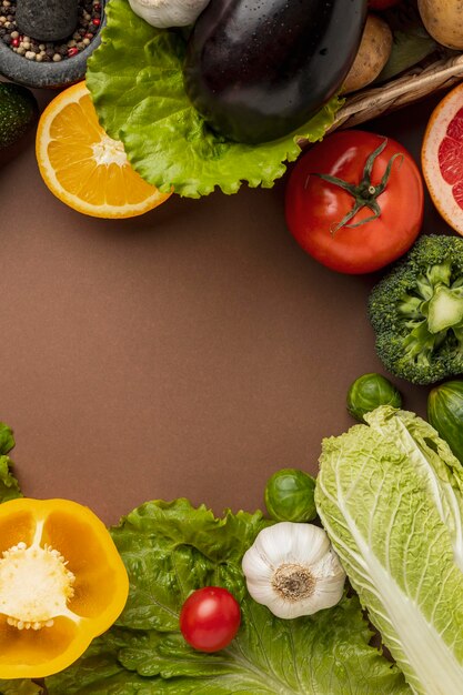 Flat lay of vegetables with copy space