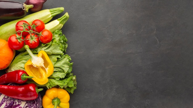 Flat lay vegetables with copy space