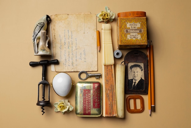 Free Photo flat lay vintage objects still life