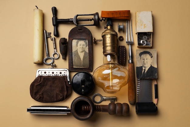 Flat lay vintage objects still life