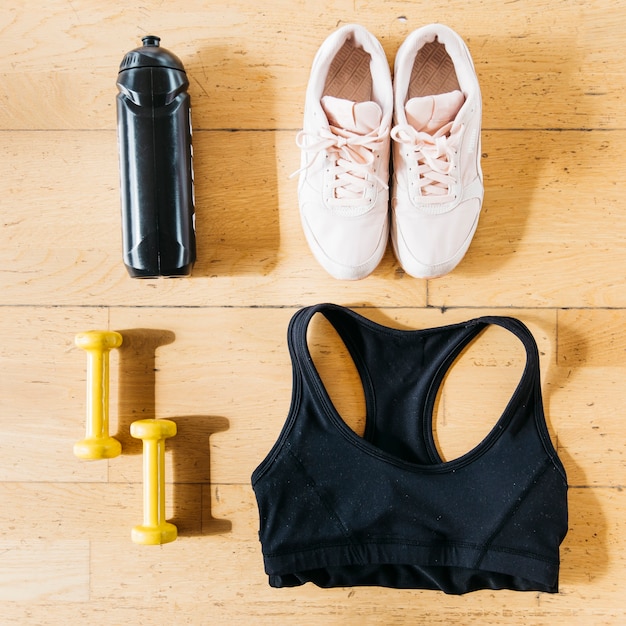 Flat lay of woman fitness clothes