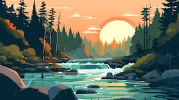 Free photo flat vector of forest river illustration