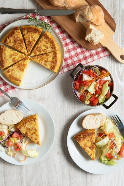 Flat view of delicious spanish tortilla dish