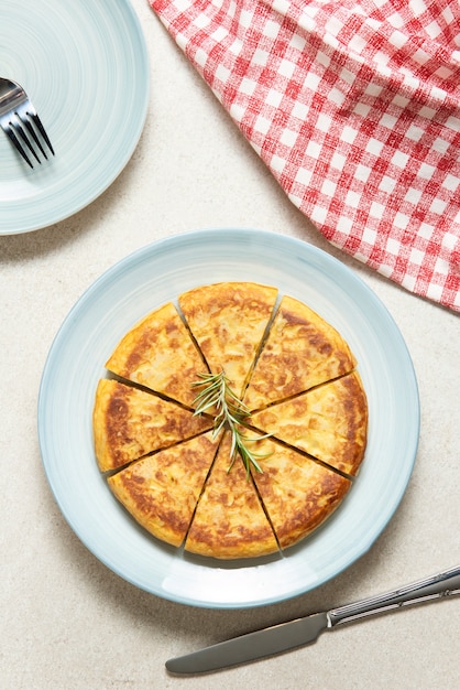 Flat view of delicious spanish tortilla dish