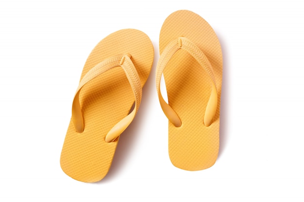 Flipflops yellow pair isolated on white background