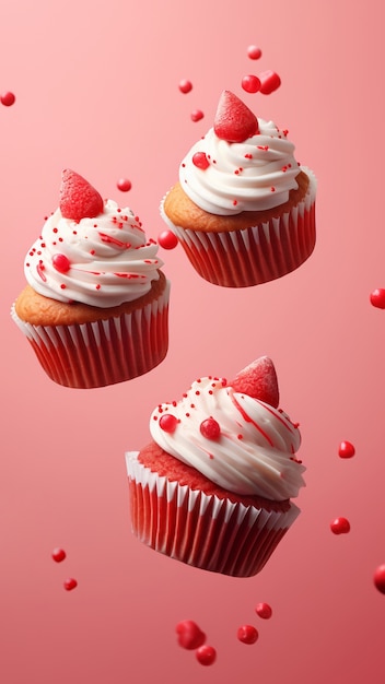 Floating delicious red cupcake