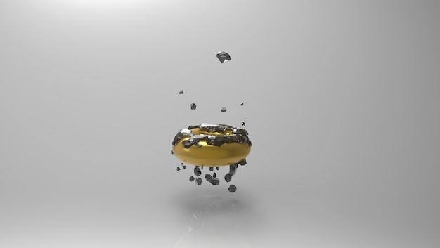 Free Photo floating golden ring with black diamonds on it on a gray