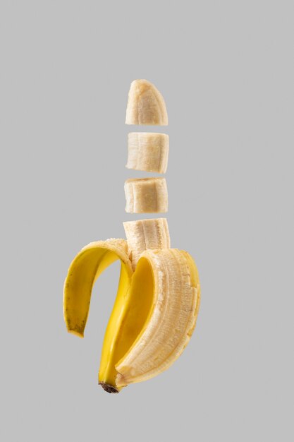 Floating sliced banana with clear background