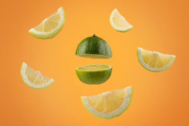 Free photo floating sliced lime with clear background