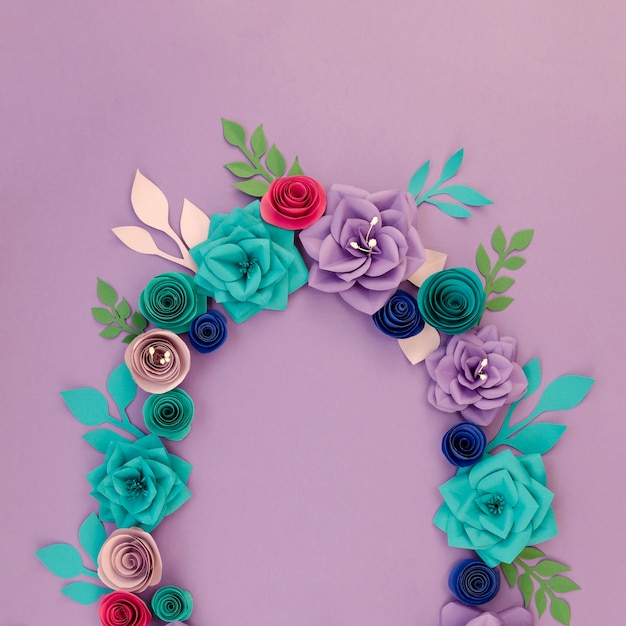 Floral circular frame on purple background