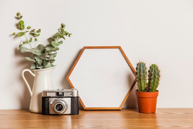 Free photo floral composition with hexagonal frame