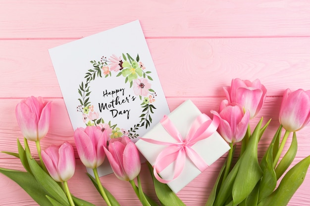 Free photo floral mothers day concept with card