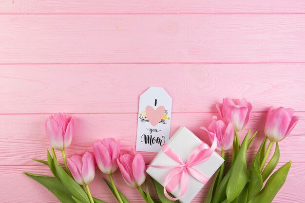 Floral mothers day concept with gift box