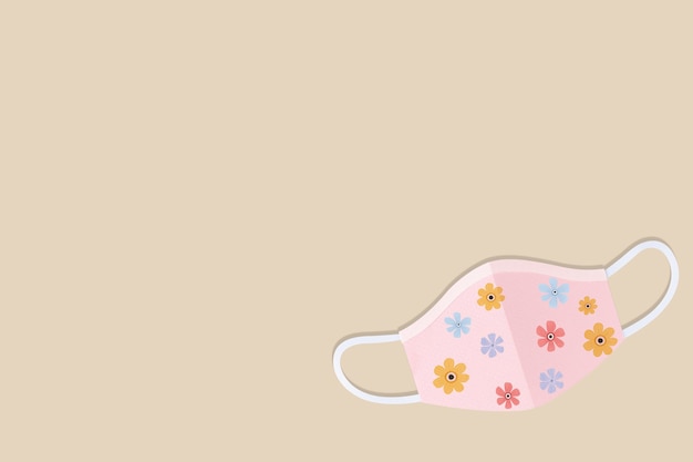 Floral paper craft surgical mask on a beige background illustration