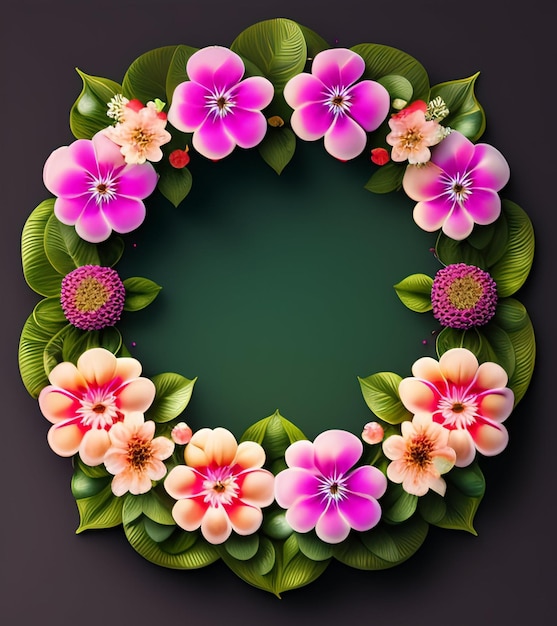 Free Photo a floral wreath with pink and orange flowers is displayed on a dark background.