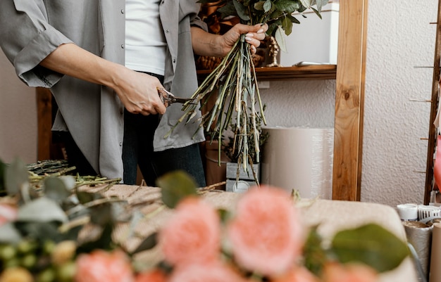 Florist making a beautiful floral arrangement