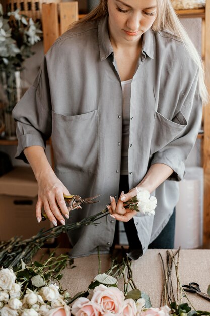 Florist making a beautiful floral bouquet