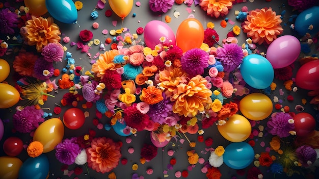 Free photo flower and balloons theme celebration background