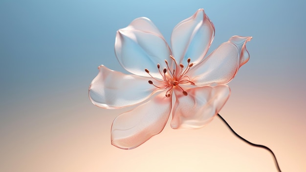 Free photo a flower created from transparent material on a pastel background