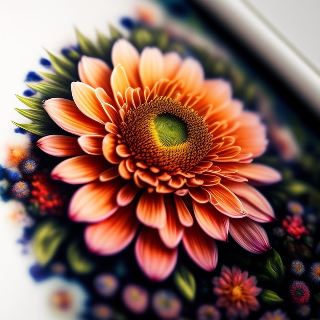 A flower is painted on a white surface.