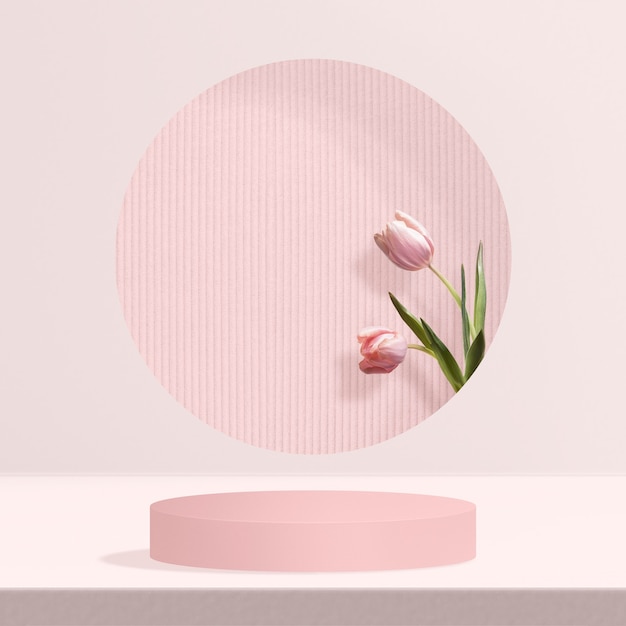 Free photo flower product backdrop with tulip in pink