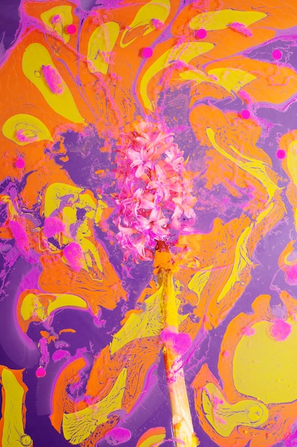 Free Photo flower with psychedelic painting