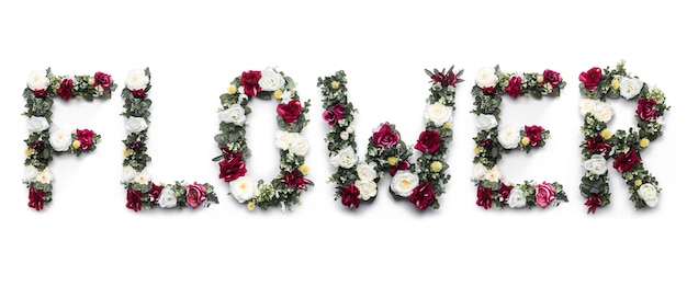 Flower word made of flowers on white