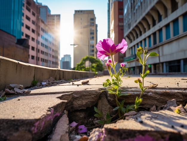 Free photo flowers growing from the city concrete