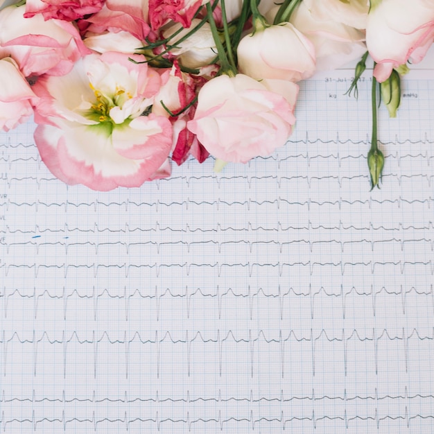 Free Photo flowers on paper with heartbeat graphic