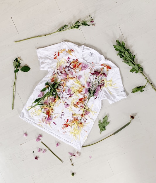 Flowers petals and leaves on a t-shirt