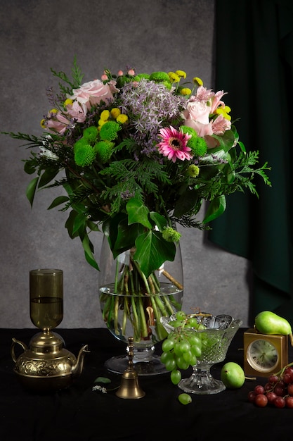 Flowers vase in baroque like photography