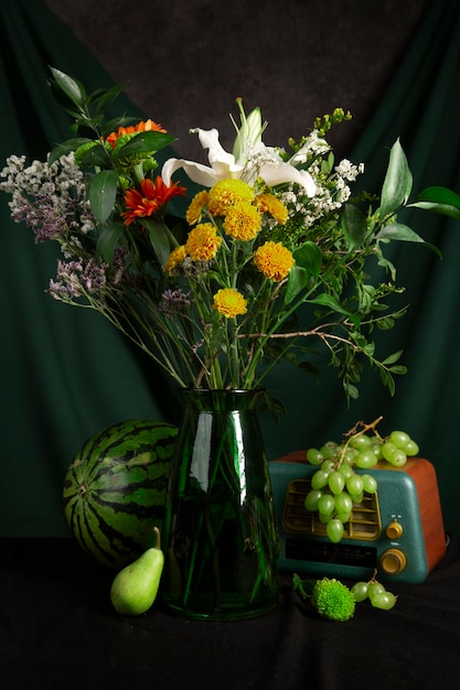 Flowers vase in baroque like photography