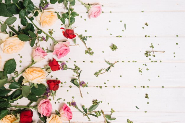 Flowers on wooden background