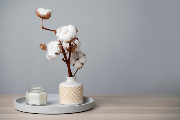 Free Photo fluffy cotton plant in vase used in interior decor