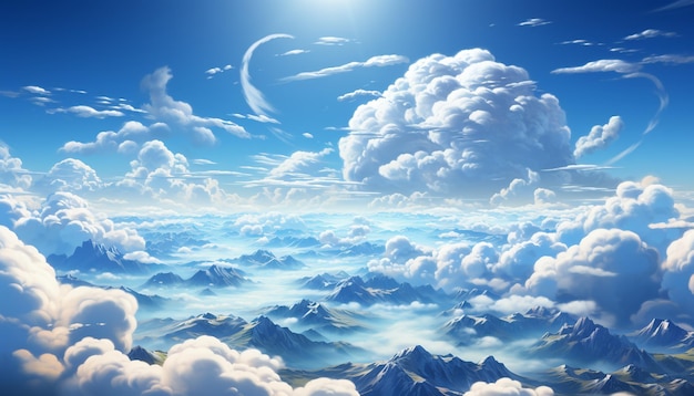 Free photo fluffy cumulus clouds float high in the bright blue sky generated by artificial intelligence