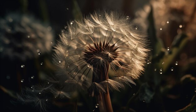 Fluffy dandelion seed in sunlight beauty in nature generated by AI