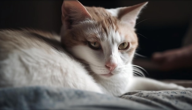 Free Photo fluffy kitten resting comfortably on striped pillow generated by ai