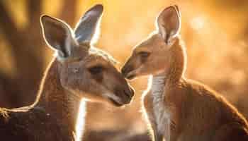 Free photo fluffy marsupials looking at camera in meadow generated by ai