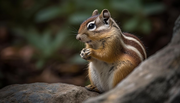 Free photo fluffy rodent sitting on tree eating grass in autumn generated by ai