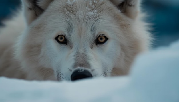 Free photo fluffy samoyed puppy in arctic snow portrait generated by ai