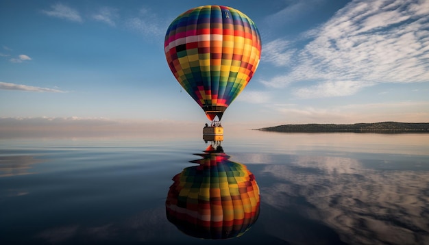 Free Photo flying high in multi colored hot air balloon generated by ai