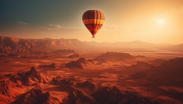 Free Photo flying hot air balloon above mountain landscape generated by ai