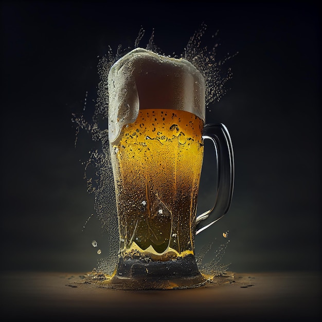 A foamy beer in a gold pint glass generative AI