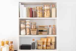 Free photo food containers on shelves arrangement