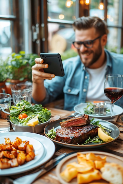 Free photo food content creator filming variety of dishes to upload on the internet