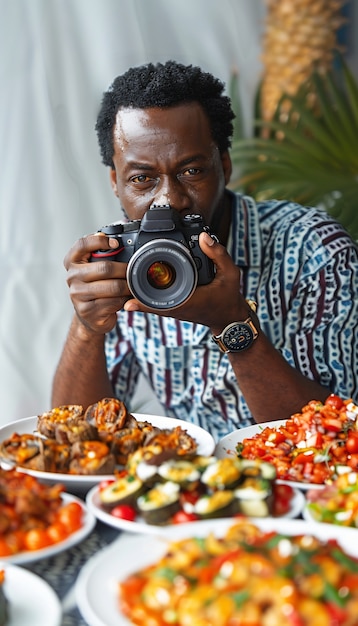 Food content creator filming variety of dishes to upload on the internet