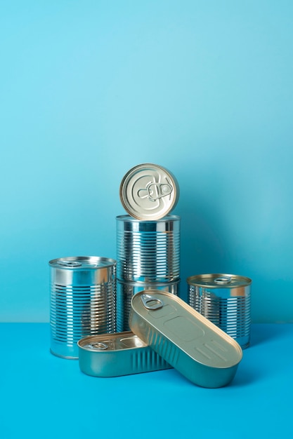 Free photo food packaged in can still life