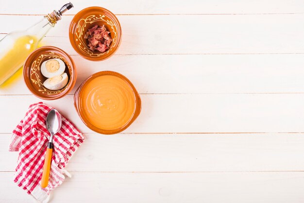 Food plates on cooking table