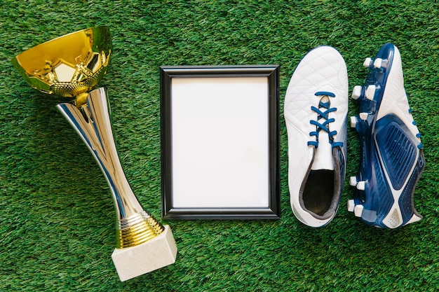 Free Photo football composition on grass with frame