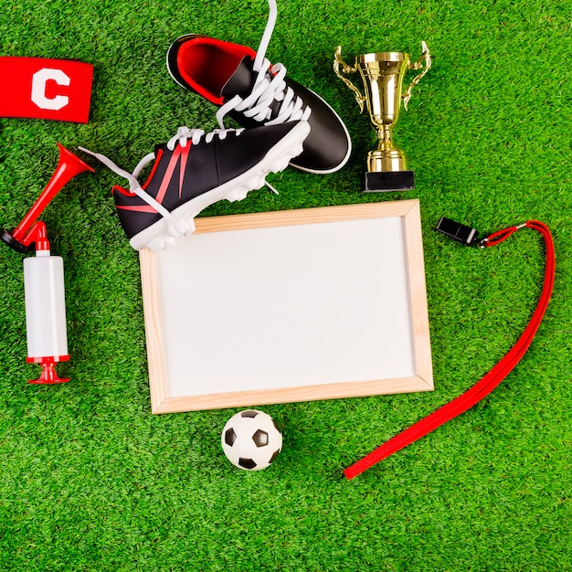 Free Photo football composition with whiteboard